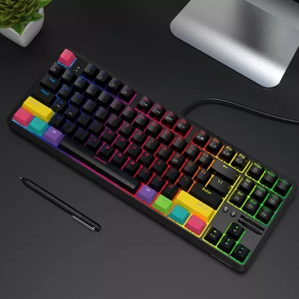 Tastatura Ajazz K870T, 87 de taste, cu fir si Bluetooth, reincarcabila, tastatura mecanica, RGB backlit, neagra