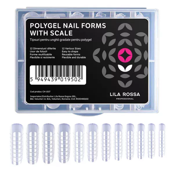 Tipsuri polygel Lila Rossa, 12 marimi, forme refolosibile, transparente