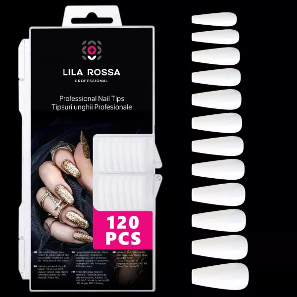 Tipsuri unghii false 120 buc, 10 marimi, Lila Rossa, Natur, KG110
