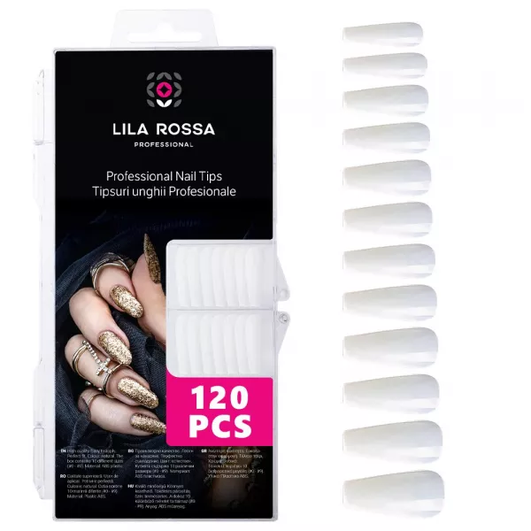 Tipsuri unghii false 120 buc, 10 marimi, Lila Rossa, Natur, KG110
