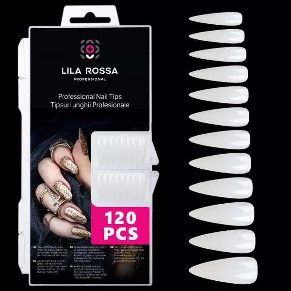 Tipsuri unghii false 120 buc, 12 marimi, Lila Rossa, Natur, KG112