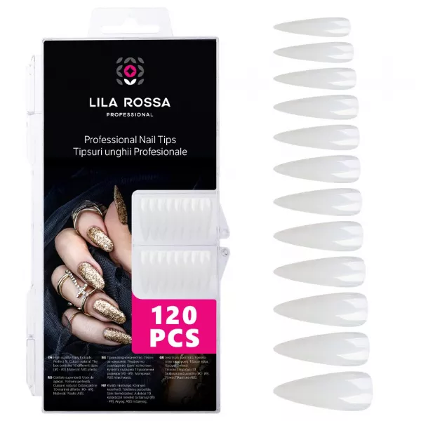 Tipsuri unghii false 120 buc, 12 marimi, Lila Rossa, Natur, KG112