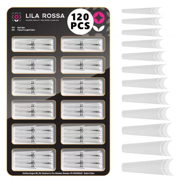 Tipsuri unghii false 120 buc, 12 marimi, Lila Rossa, Natur, KG113