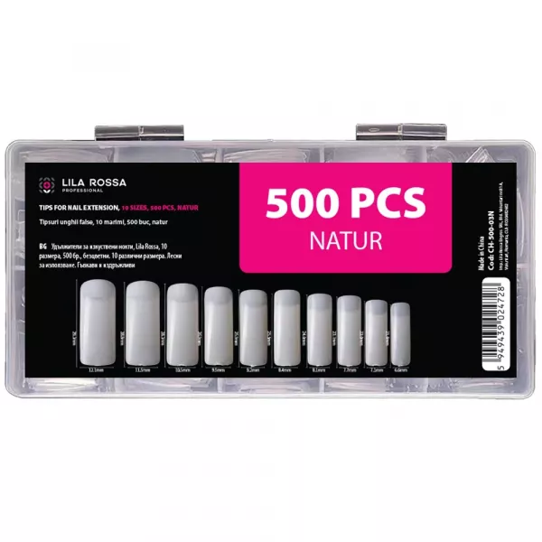Tipsuri unghii false, 500 buc, 10 marimi, Lila Rossa, Natur