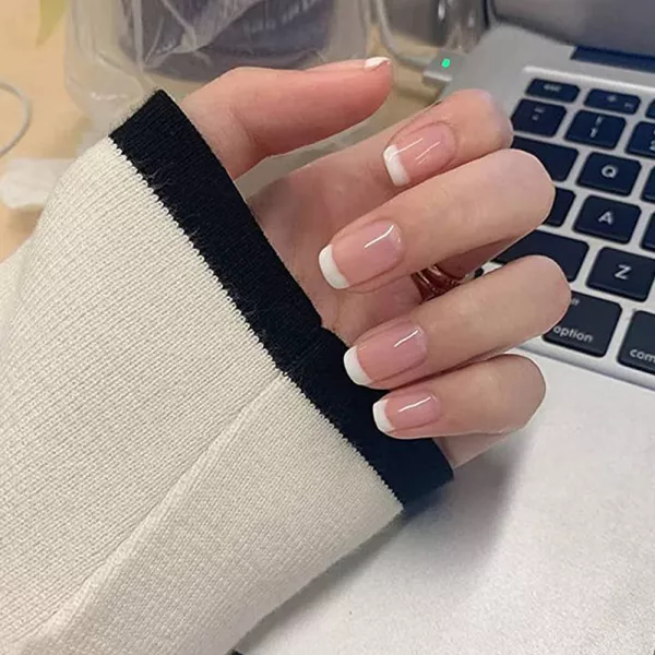 Tipsuri unghii false color press-on, prefferred square natural nails, 28 buc + lipici unghii false + pila unghii + betisor portocal