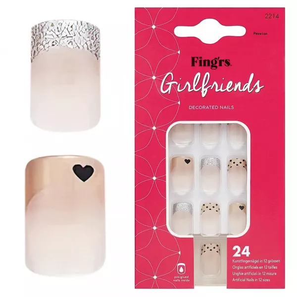 Tipsuri unghii false color press-on, Girlfriends Decorated Nails, Passion, Fingrs, 24 buc. 