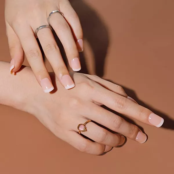 Tipsuri unghii false color press-on, flexi nails natural french, 28 buc + lipici unghii false + pila unghii + betisor portocal