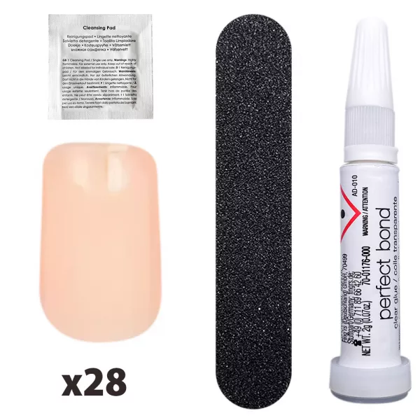 Tipsuri unghii false color press-on, So Chic Colored Nails, Nude High Gloss, Fingrs, 28 buc., + lipici unghii false + pila unghii + betisor portocal