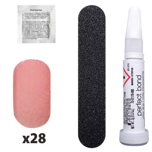 Tipsuri unghii false color press-on, So Chic Colored Nails, Pink High Gloss, Fingrs, 28 buc. +lipici unghii false + pila unghii + betisor portocal