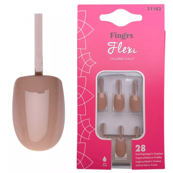 Tipsuri unghii false color press-on, flexi colored nails, 28 buc + lipici unghii false + pila unghii + betisor portocal
