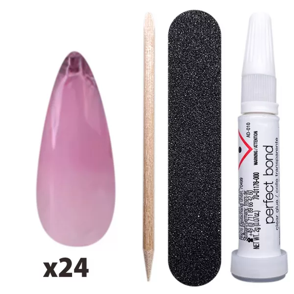 Tipsuri unghii false color press-on, Ballerina, Nailene, 28 buc. + lipici unghii false + pila unghii + betisor bambus