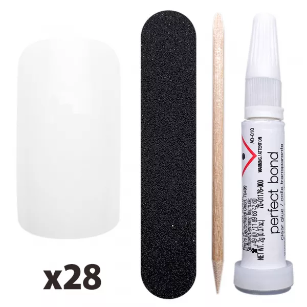 Tipsuri unghii false color press-on, career natural nails, 28 buc + lipici unghii false + pila unghii + betisor portocal