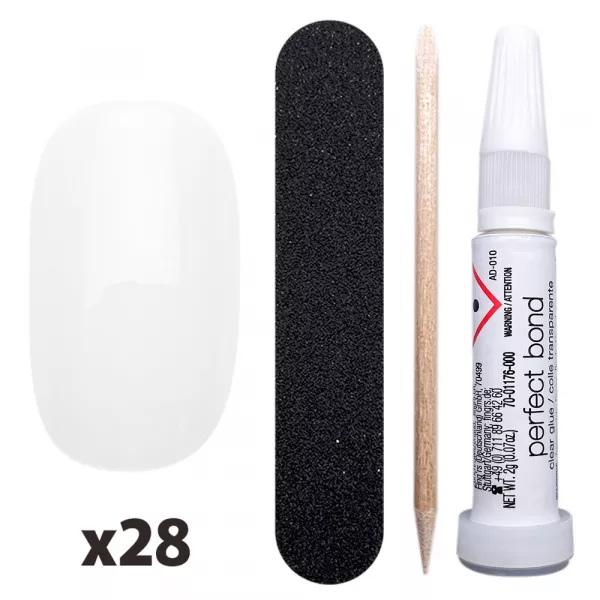 Tipsuri unghii false, oval nails natural nails, 28 buc + lipici unghii false + pila unghii + betisor portocal