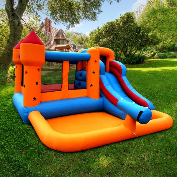 Trambulina gonflabila Karemi, cu tobogan si piscina,  pentru copii, 340x300x200 cm