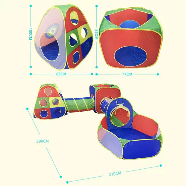 Set cort cu tunele pentru copii, Karemi, 5 in 1, multicolor, 290 x 270