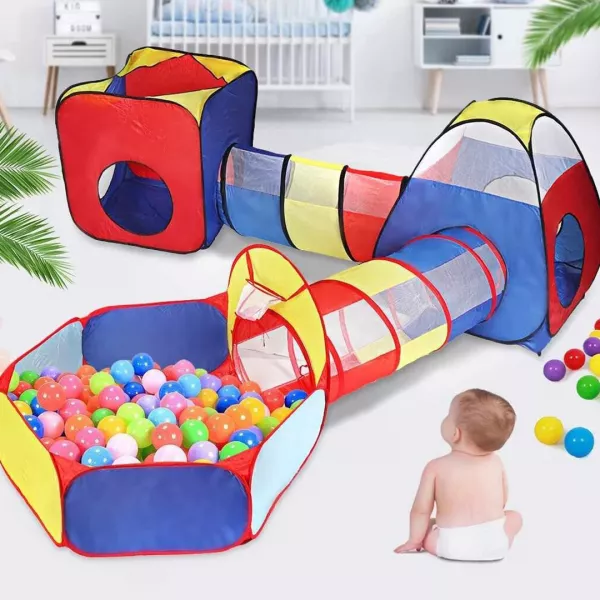 Set cort cu tunele pentru copii, Karemi, 5 in 1, multicolor, 290 x 270