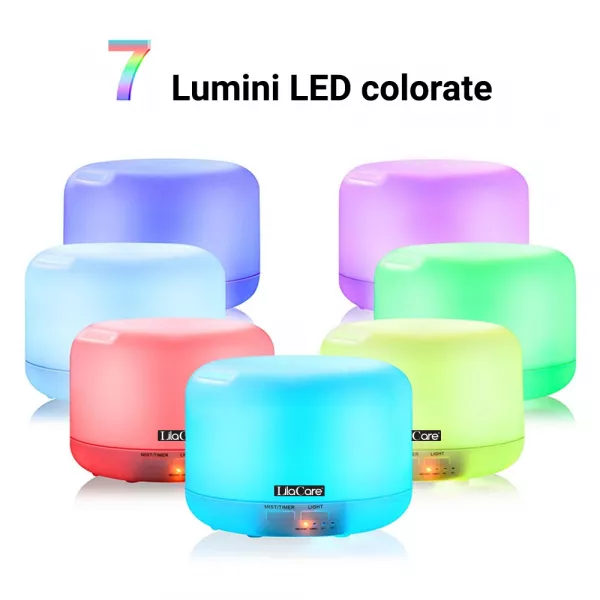 Umidificator si difuzor aromaterapie, Aroma Diffuser, Lila Care, 500 ml, cu telecomanda