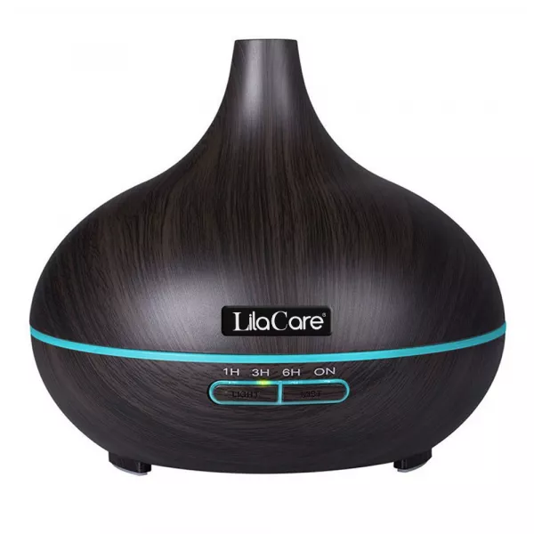 Umidificator difuzor aromaterapie, Lila Care, 500 ml, ultrasonic, cu telecomanda, Maro inchis