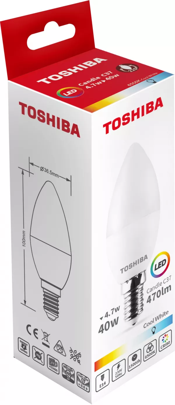 Becuri si lanterne - TOSHIBA BEC LED 4.7W E14 C37 ALB RECE 100/BAX, lucidiusmarket.ro