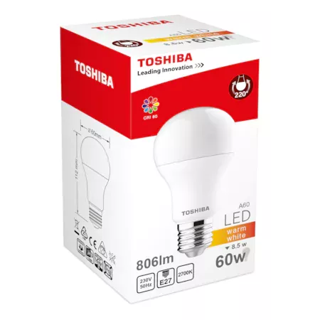 Becuri si lanterne - TOSHIBA BEC LED 8.5W E27 A60 ALB CALD 100/BAX, lucidiusmarket.ro