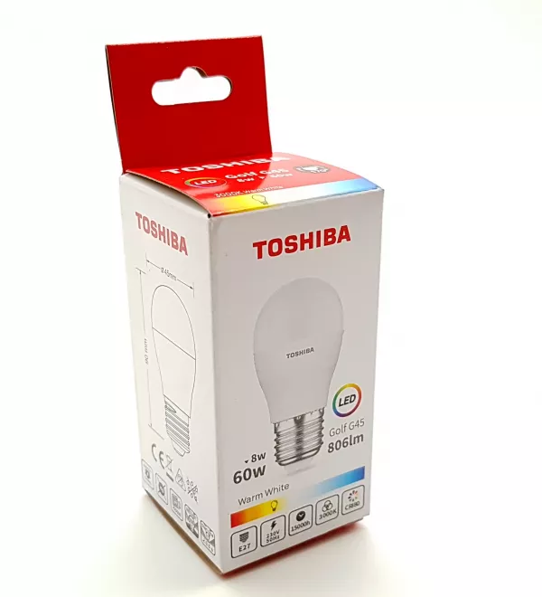 Becuri si lanterne - TOSHIBA BEC LED 8W E27 G45 ALB CALD 100/BAX, lucidiusmarket.ro