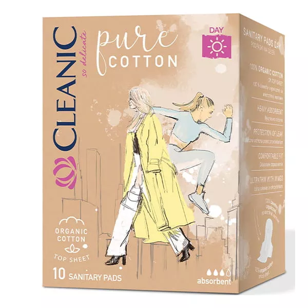 Absorbante de zi cu bumbac organic Cleanic Pure Cotton, 10buc
