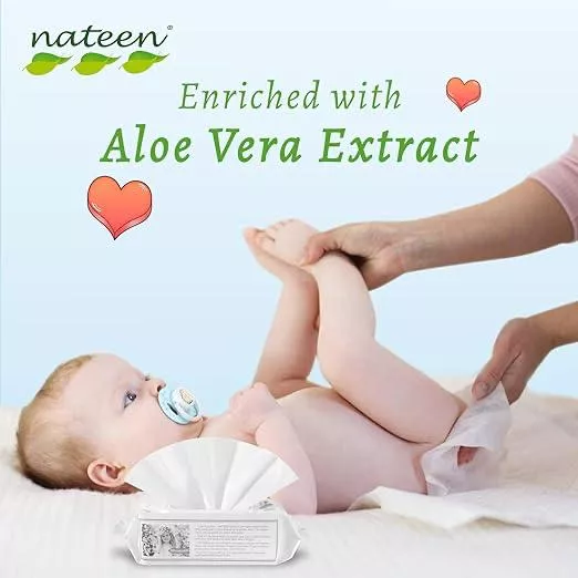 Șervetele umede pentru bebeluși, 100% Biodegradabile, Hipoalergenice, Nateen Premium, 99% Apa, 80 buc