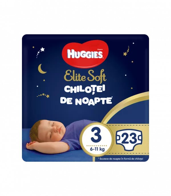 Scutece-chilotel de noapte Huggies Elite Soft Pants Overnight, marimea 3, 23 buc, 6-11 kg