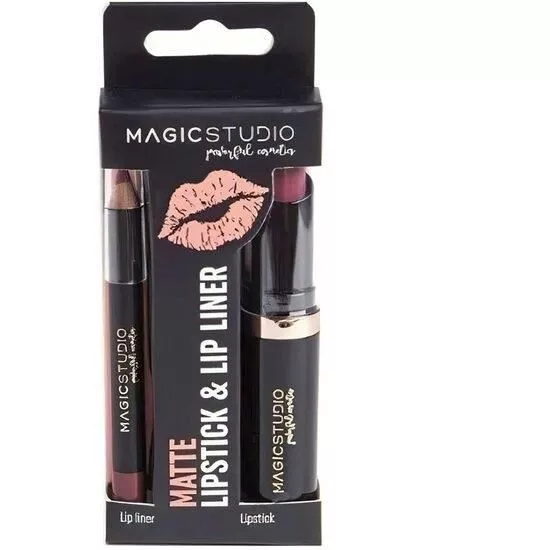 Kit Perfect Lips, Ruj de buze Mat si creion contur asortat, Magic Studio, Light Brown