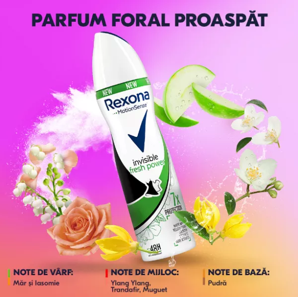 Antiperspirant deodorant spray pentru femei REXONA Invisible Power Fresh, 150ml