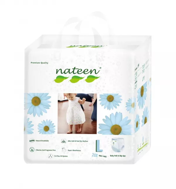 Scutece chiloțel OFERTA Nateen Premium Pants L, Marimea 4 (9-14kg), Biodegradabile 
