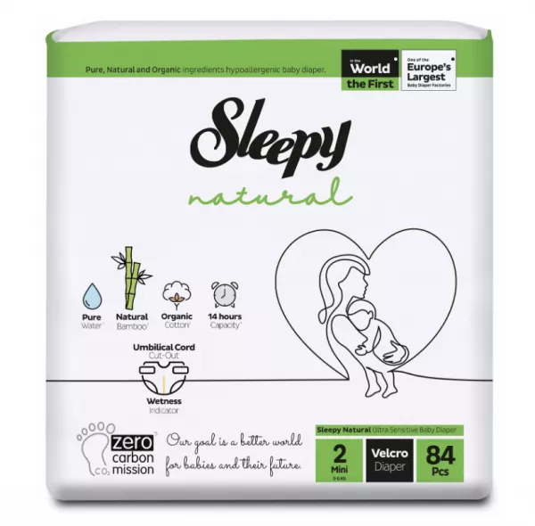 Scutece Sleepy Natural Sensitive Mini Nr.2, 84buc, 3-6kg