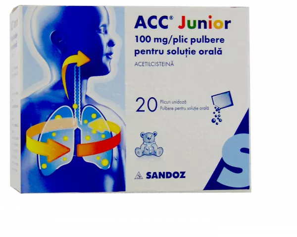 ACC Junior 100mg pulbere solutie orala 3 grame x 20 plicuri