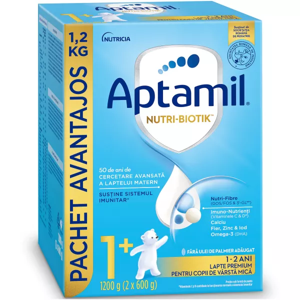 Aptamil 1+, formula lapte praf de la 12 luni x 1200 grame (2 x 600 grame)