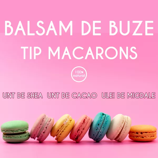 Balsam de buze natural tip macarons pentru hidratare si catifelare