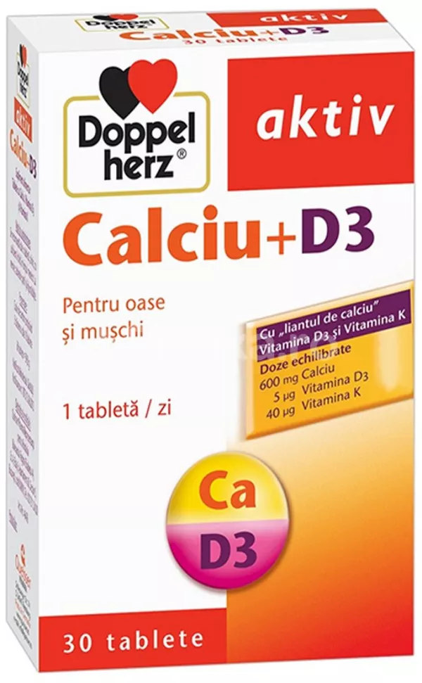 Doppelherz Calciu + vitamina D3 x 30 comprimate