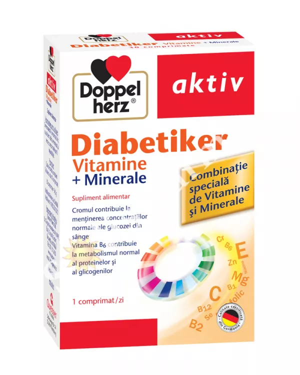 Doppelherz Diabetiker vitamine + minerale x 30 comprimate