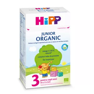 Hipp lapte praf Organic 3 junior, de la 12 luni, 500 grame
