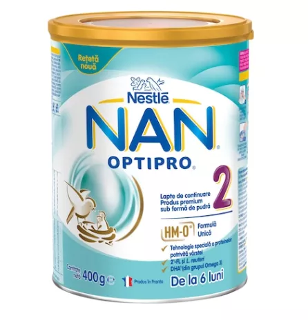 Nestle NAN OPTIPRO 2 HM-O, Lapte praf de continuare de la 6 luni, 400 grame