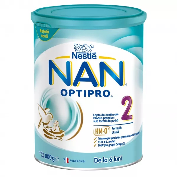 Nestle NAN OPTIPRO 2 HM-O, Lapte praf de continuare de la 6 luni, 800 grame