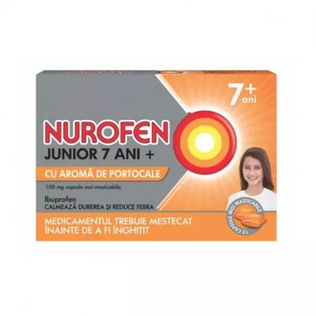 Nurofen Junior 7 ani+ 100mg cu aroma de portocale x 24 capsule masticabile