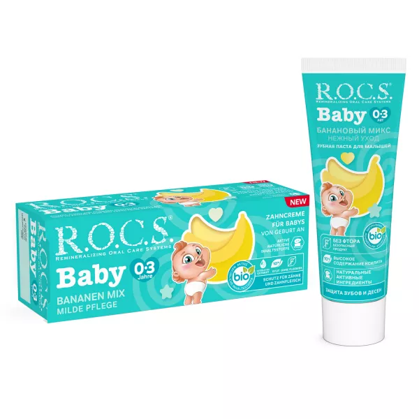 R.O.C.S. Pasta de dinti cu aroma de banana pentru bebelusi 0-3 ani x 45 grame