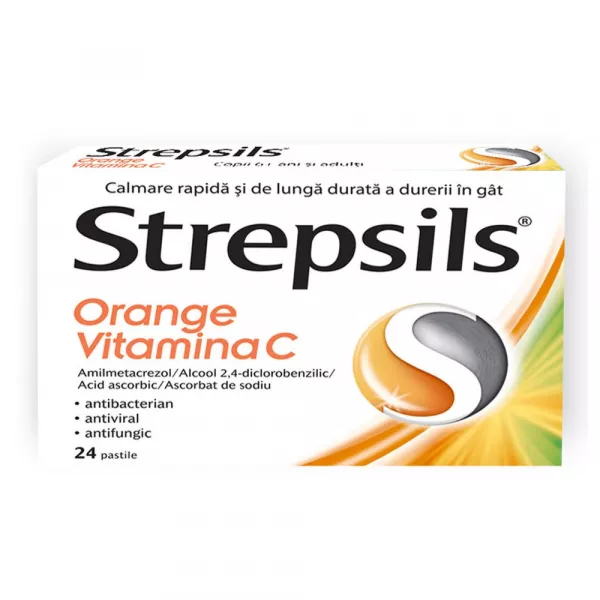 Strepsils Orange + Vitamina C x 24 pastile