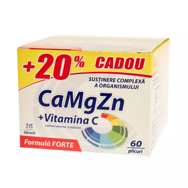 Zdrovit Calciu + Magneziu + Zinc + Vitamina C forte x 60 plicuri (20% cadou)