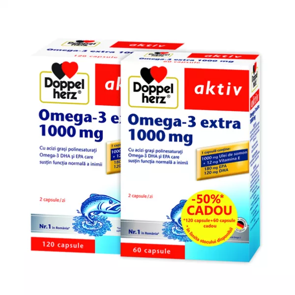 Pachet Omega - 3 Extra, 1000 mg, 120 + 60 capsule, Doppelherz