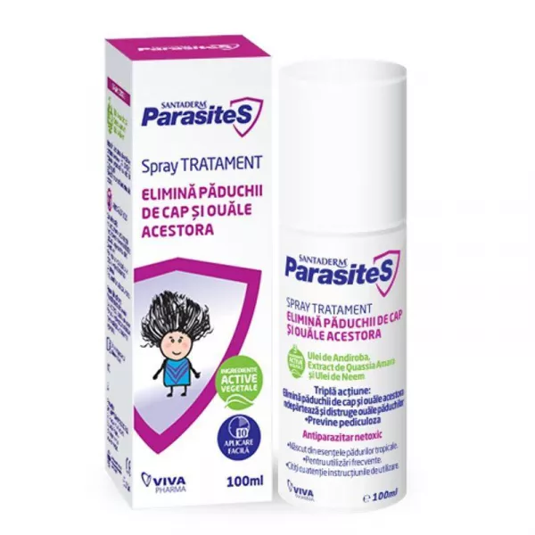 Spray tratament impotriva paduchilor Parasites Santaderm, 100 ml, Viva Pharma