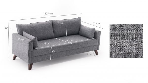 Canapea cu 3 locuri Bella Sofa For 3 Pr - Grey