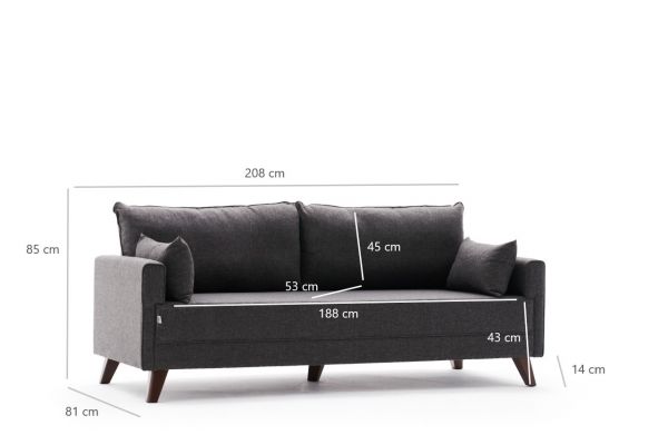 Canapea extensibilă cu 3 locuri Bella Sofa Bed - Anthracite