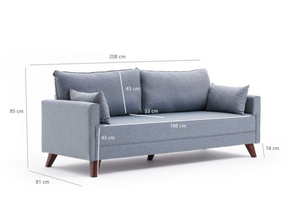 Canapea extensibilă cu 3 locuri Bella Soft Yataklı Üçlü Koltuk - Blue