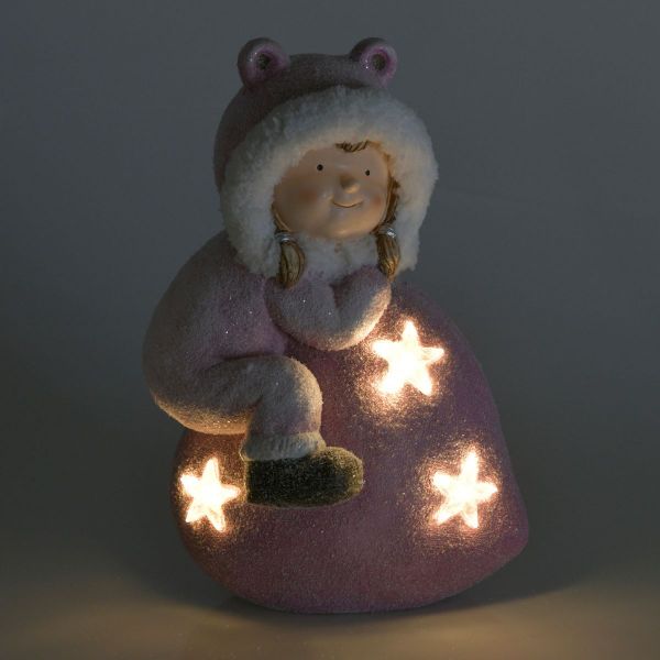 Decoratiune Craciun lampa de veghe bebelus, din ceramica, 23x20x40 cm, alb/roz